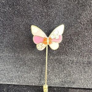 Elegant Butterfly Brooch in Pink and Gold